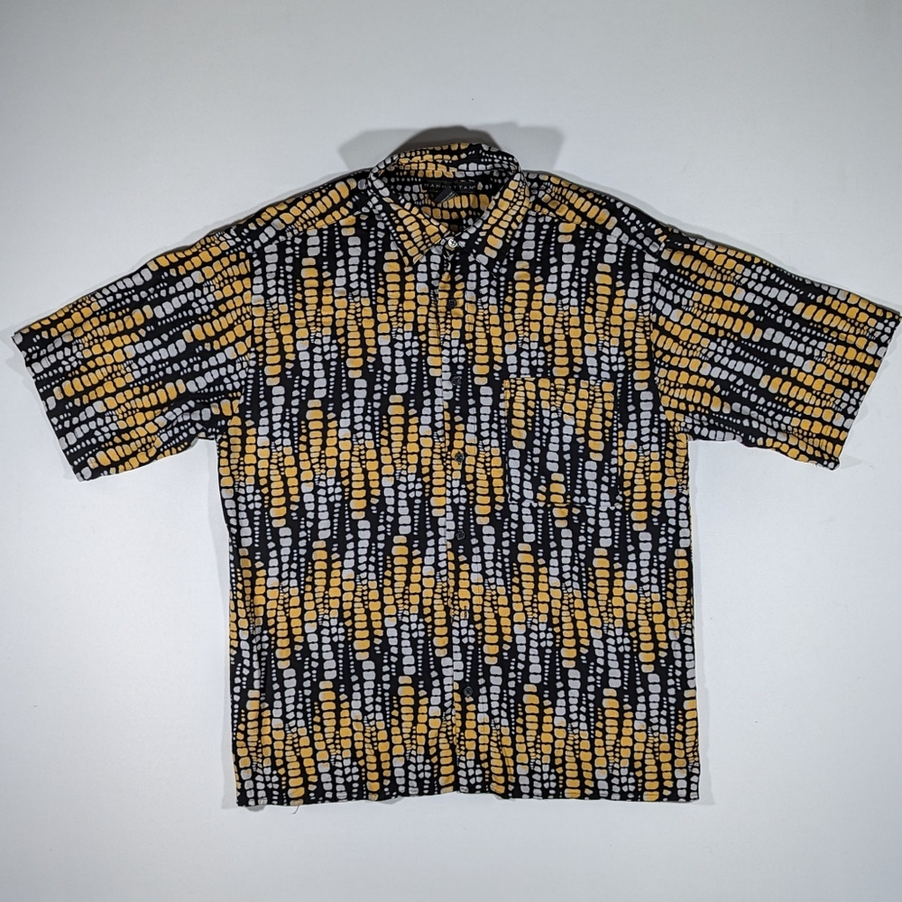 Vintage 80s Manhattan Rayon Dress Shirt Men's Size Medium Abstract